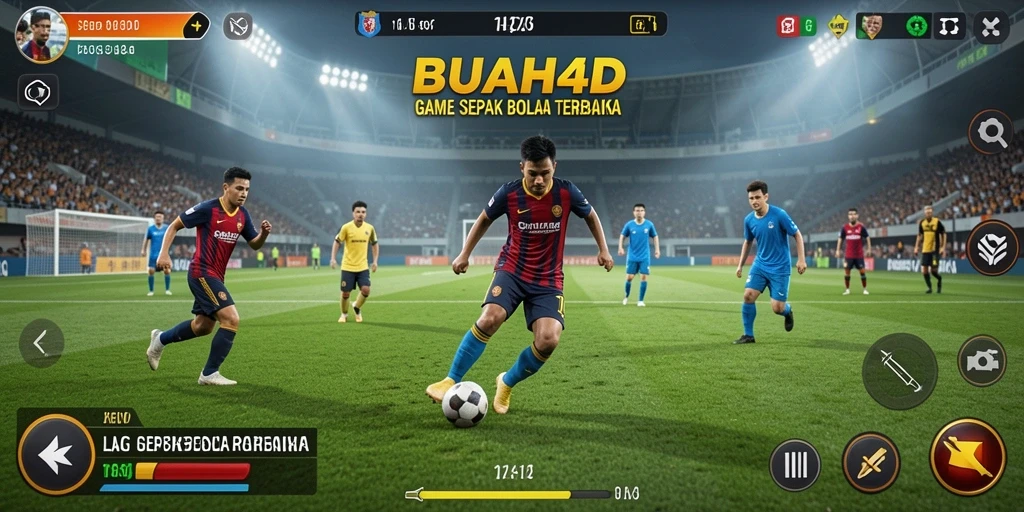 Screenshot BUAH4D yang menampilkan aksi seru di lapangan sepak bola.