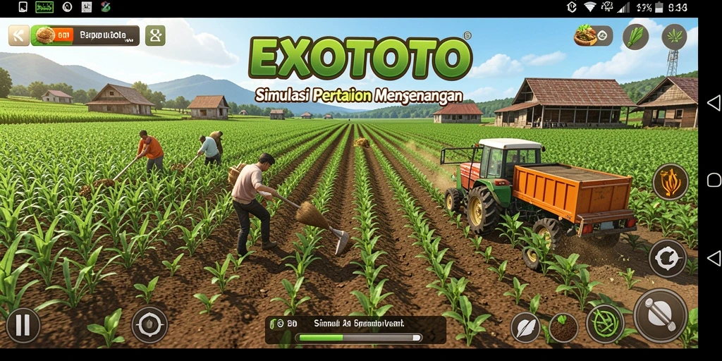 Tampilan menarik dari gameplay pertanian di EXOTOTO.