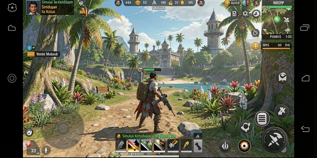 Screenshot dari gameplay INDORP dengan elemen simulasi yang kaya.