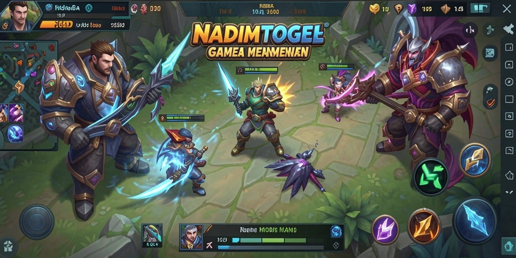 Screenshot gameplay NADIMTOGEL yang memperlihatkan aksi seru di arena MOBA.