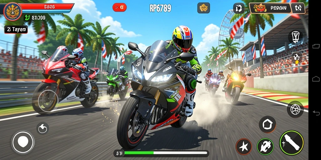 Tampilan gameplay motor racing yang adrenaline-pumping.