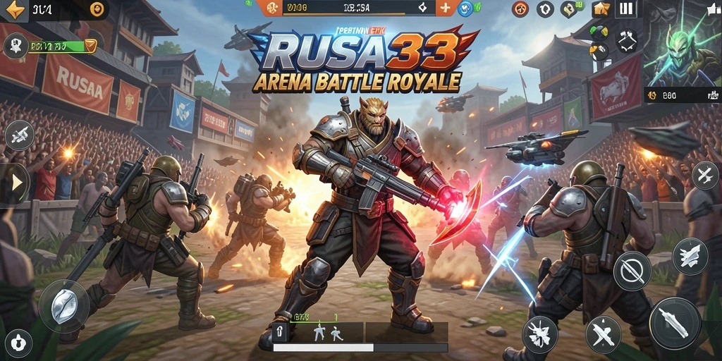 Tangkapan layar menunjukkan gameplay seru RUSA33 dalam pertempuran Battle Royale.