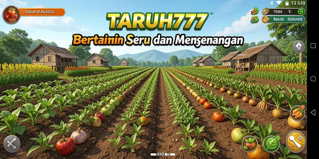 Tampilan gameplay TARUH777 dengan aktivitas bertani yang seru.